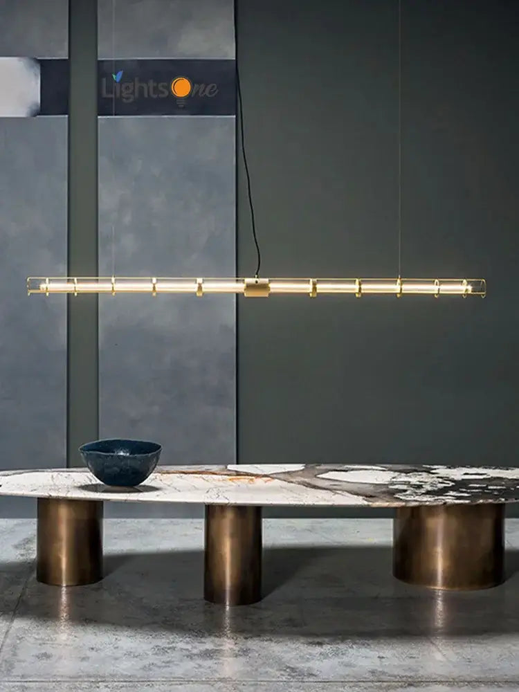 Modern gold linear glass dining room chandelier pendant light