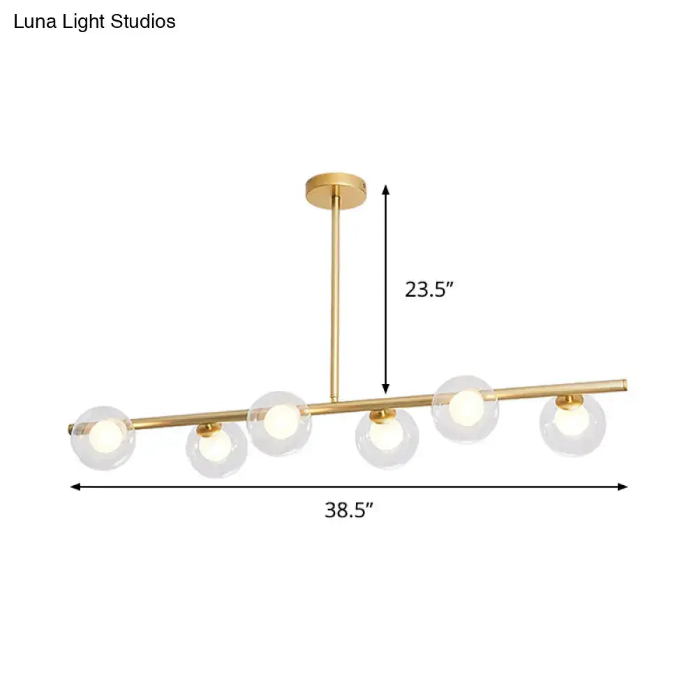 Modern gold linear island light fixture kitchen glass globe pendant
