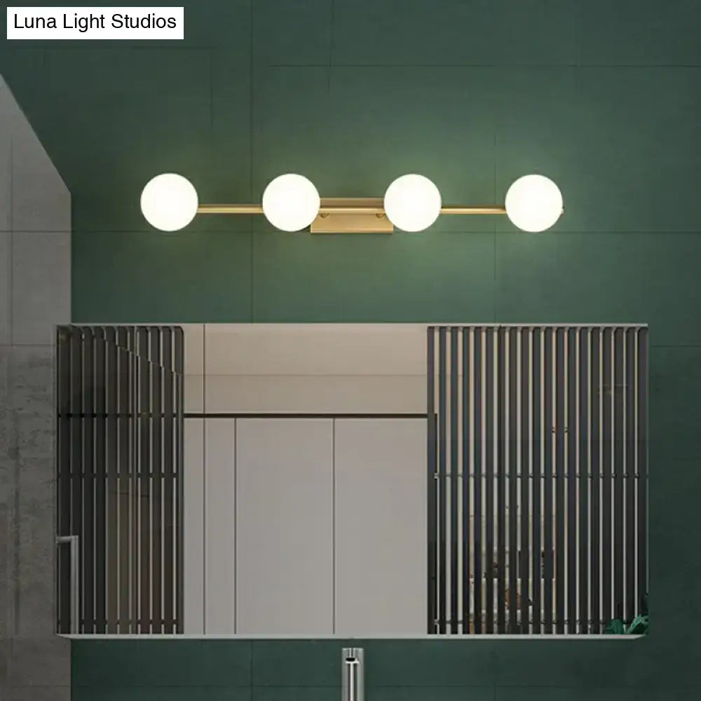 Modern gold linear wall sconce with milky ball glass for bathroom