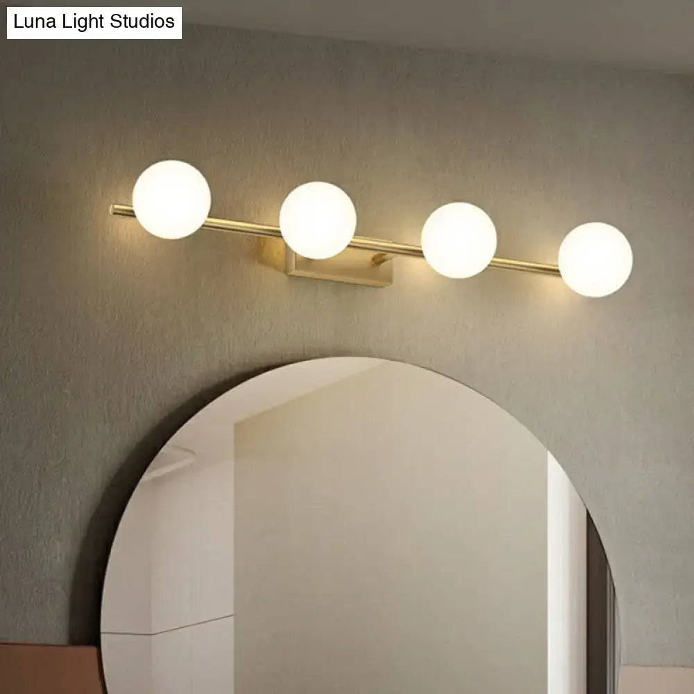 Modern gold linear wall sconce with milky ball glass for bathroom