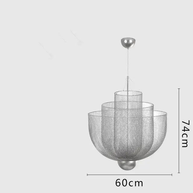 Modern gold mesh tiered dimmable led chandelier dining room pendant light