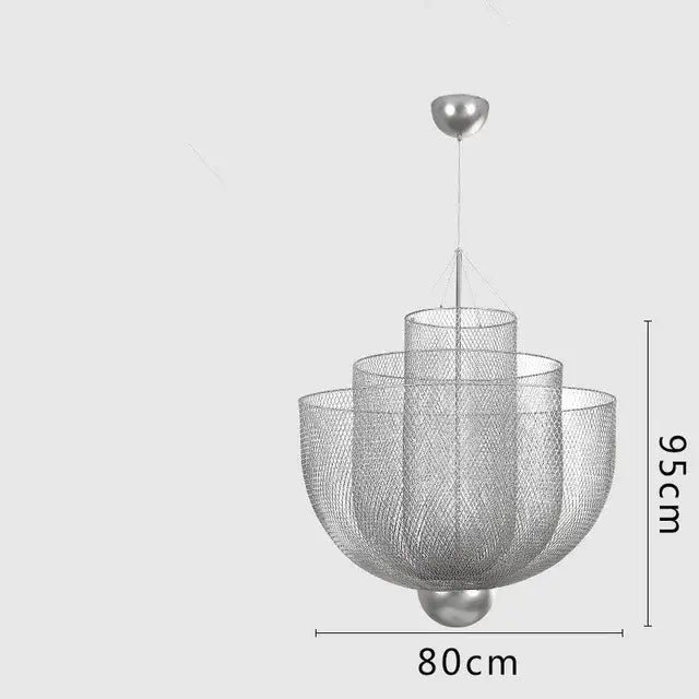 Modern gold mesh tiered dimmable led chandelier dining room pendant light
