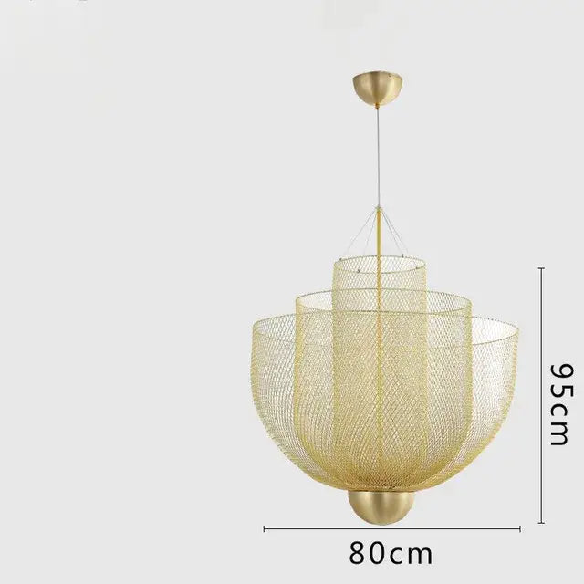 Modern gold mesh tiered dimmable led chandelier dining room pendant light