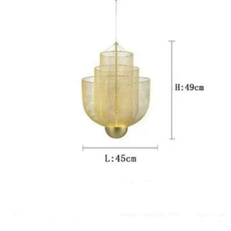 Modern gold mesh tiered dimmable led chandelier dining room pendant light