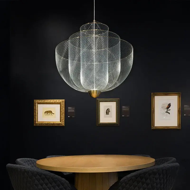 Modern gold mesh tiered dimmable led chandelier dining room pendant light