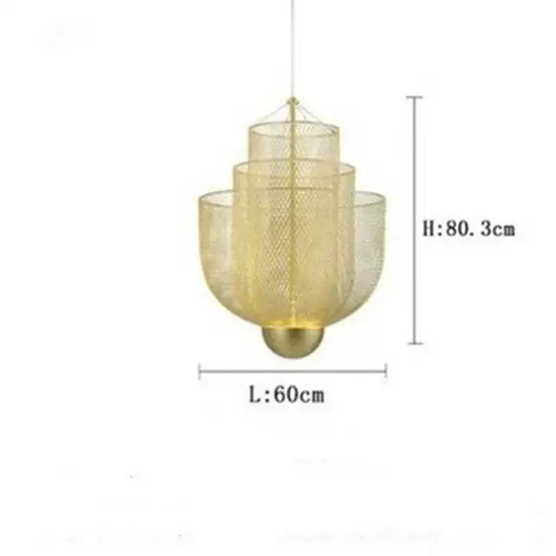 Modern gold mesh tiered dimmable led chandelier dining room pendant light