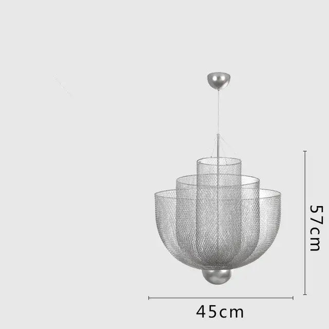 Modern gold mesh tiered dimmable led chandelier dining room pendant light