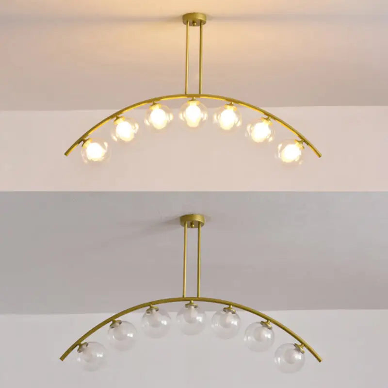 Modern gold metal arched ceiling light for dining room with 6 bulbs