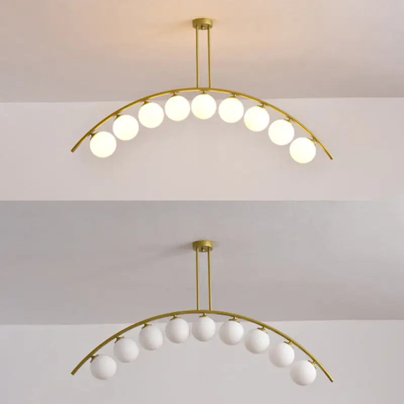 Modern gold metal arched ceiling light for dining room with 6 bulbs