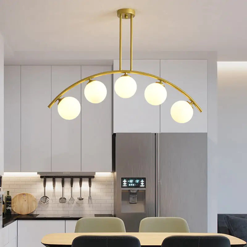 Modern gold metal arched ceiling light for dining room with 6 bulbs
