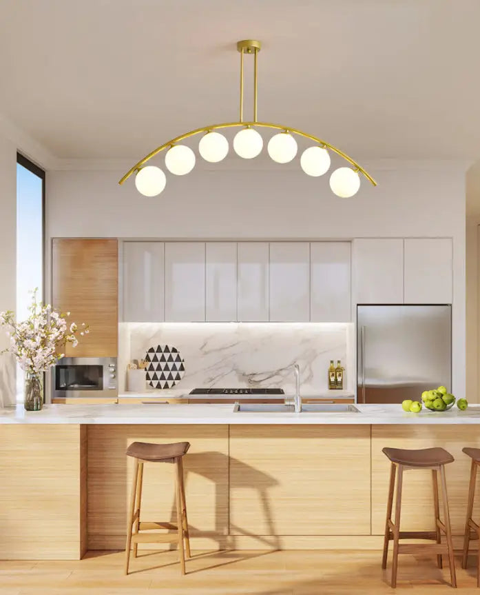 Modern gold metal arched ceiling light for dining room with 6 bulbs