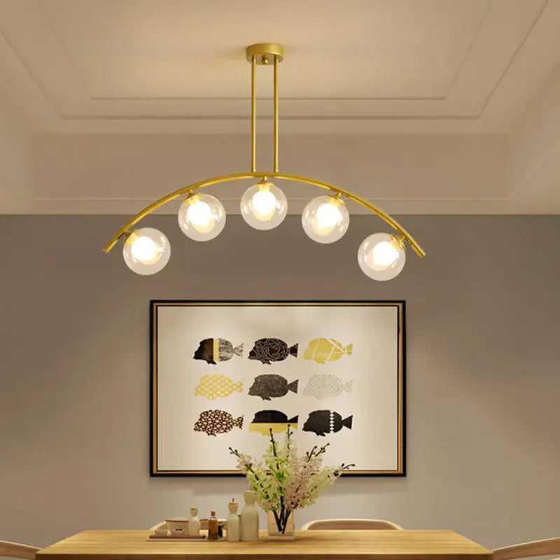 Modern gold metal arched ceiling light for dining room with 6 bulbs