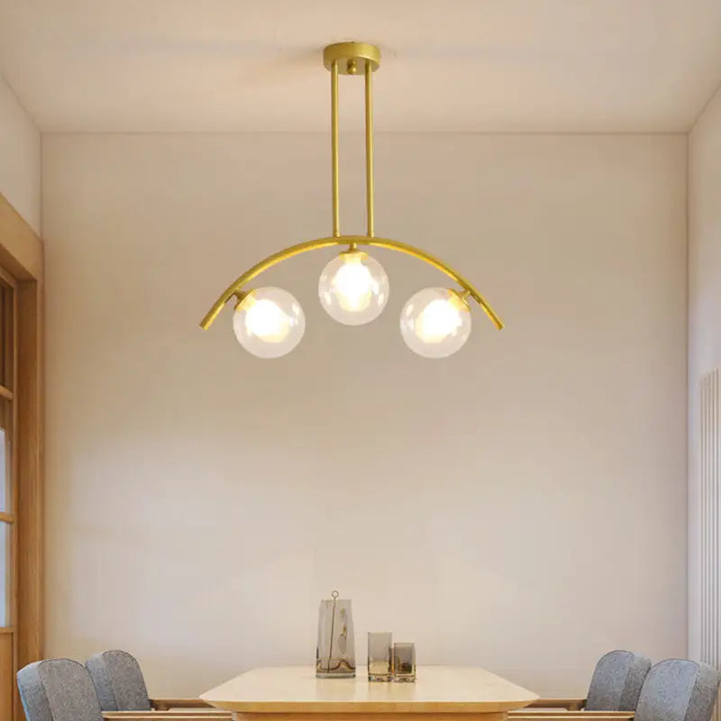 Modern gold metal arched ceiling light for dining room with 6 bulbs