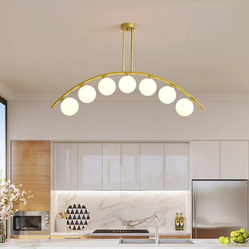 Modern gold metal arched ceiling light for dining room with 6 bulbs