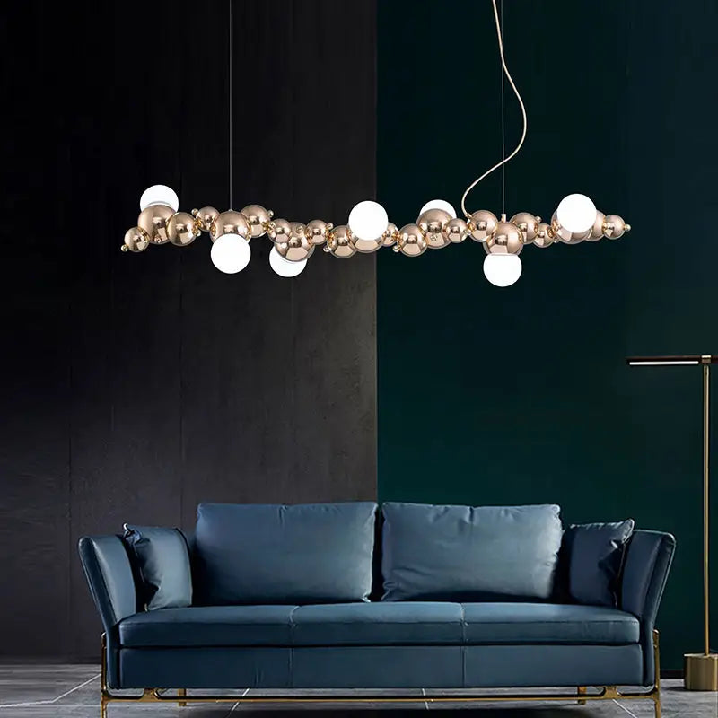 Modern gold metal arched ceiling light for dining room with 6 bulbs