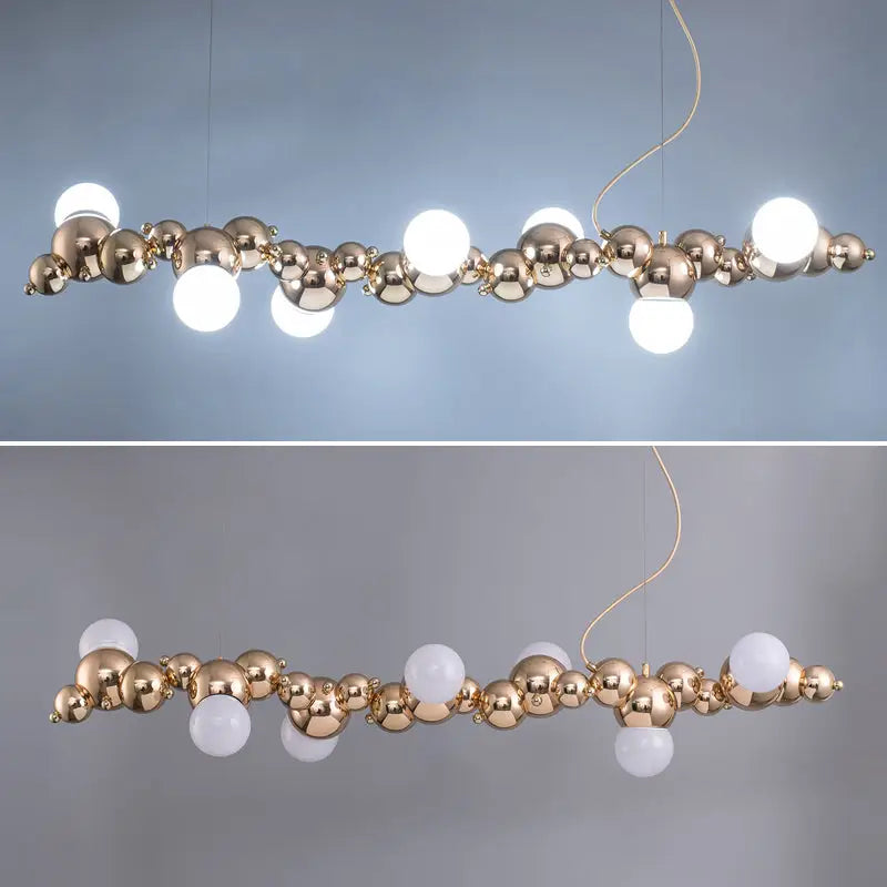 Modern gold metal arched ceiling light for dining room with 6 bulbs