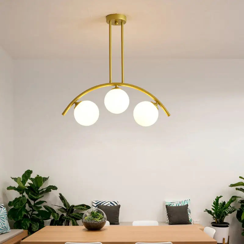 Modern gold metal arched ceiling light for dining room with 6 bulbs