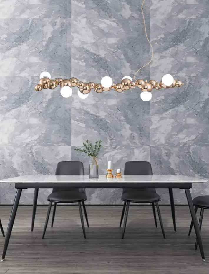 Modern gold metal arched ceiling light for dining room with 6 bulbs