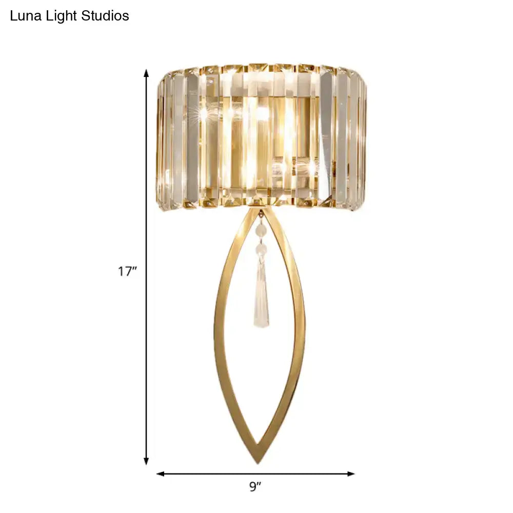 Modern gold metallic drum shade wall light – living room crystal sconce
