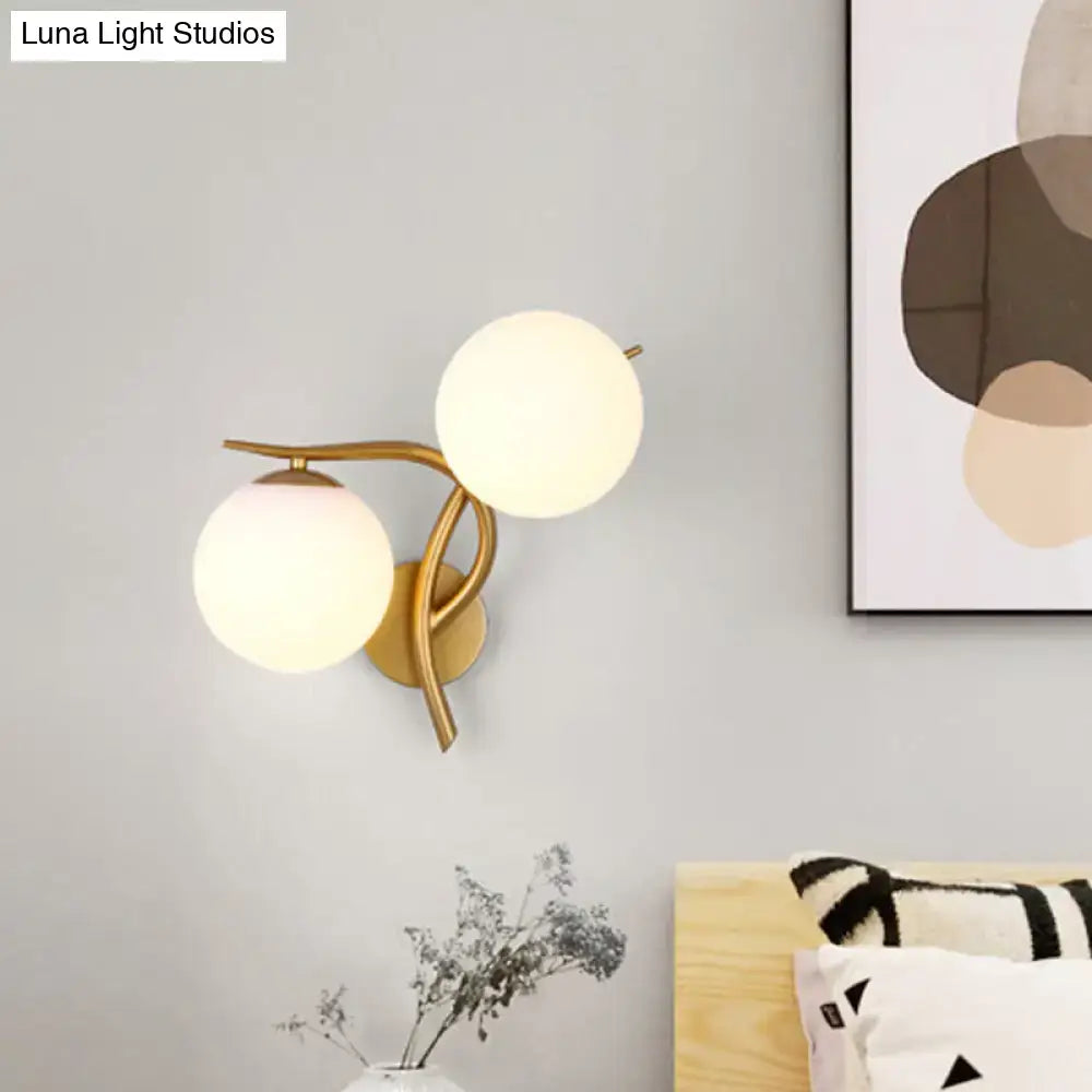 Modern gold milk glass orb sconce light bedroom wall fixture