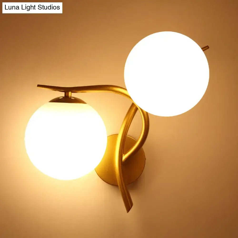 Modern gold milk glass orb sconce light bedroom wall fixture