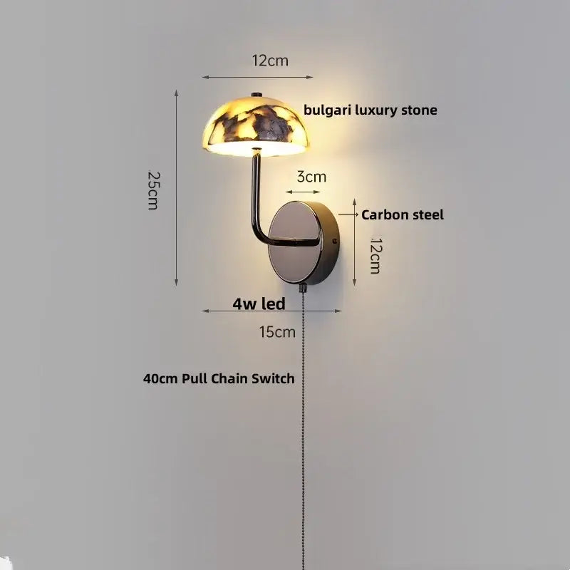 Modern gold mushroom carbon steel wall lamp bedroom pull chain light