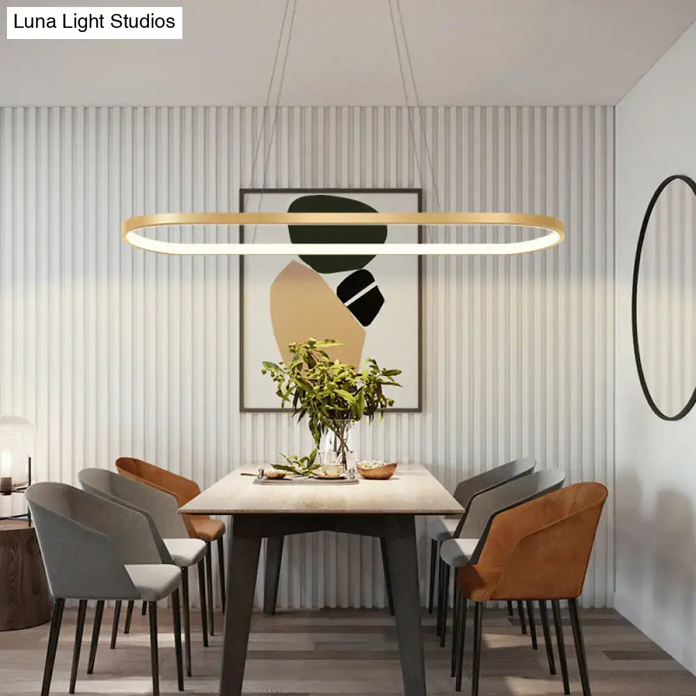 Modern gold oblong led pendant light fixture for dining room