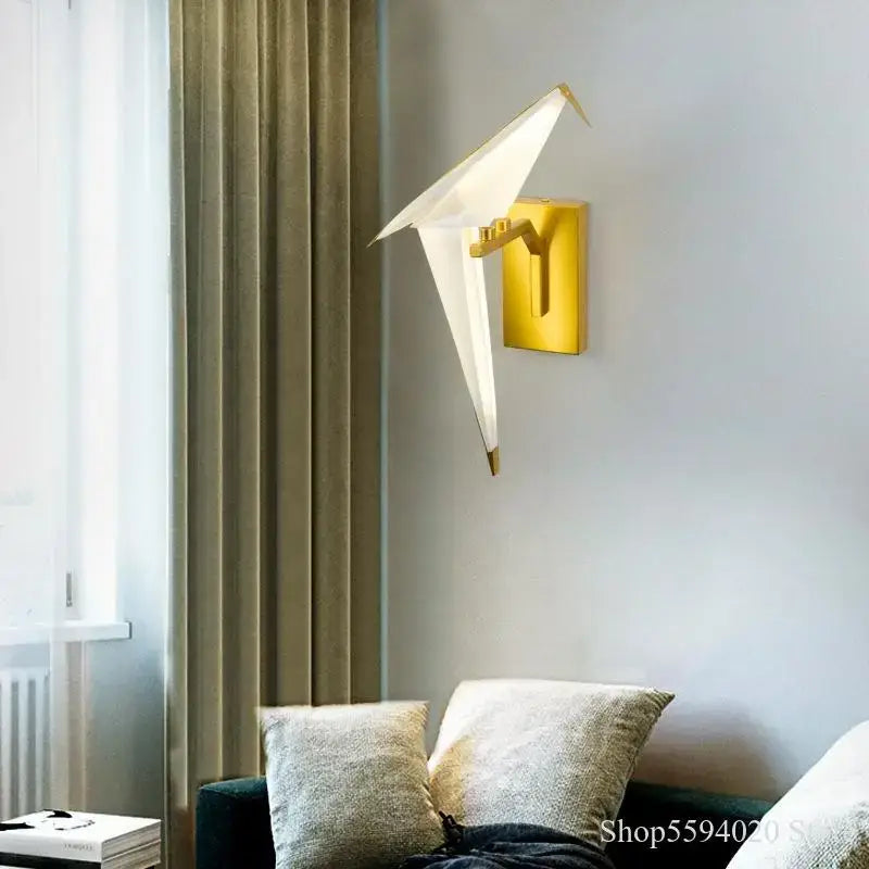 Modern gold origami bird led wall lamp for bedroom living room
