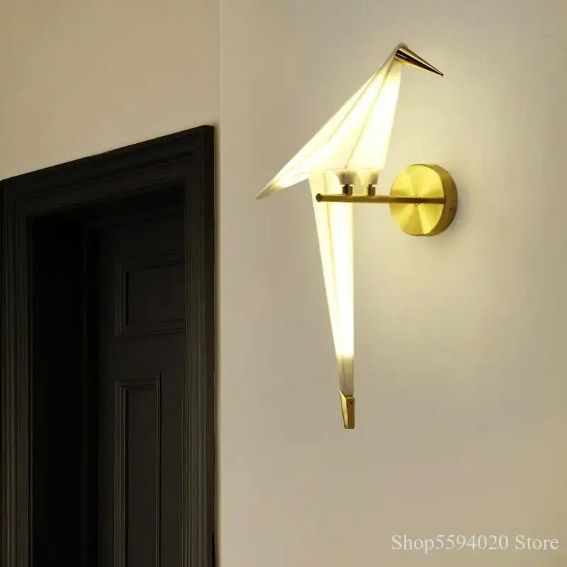 Modern gold origami bird led wall lamp for bedroom living room