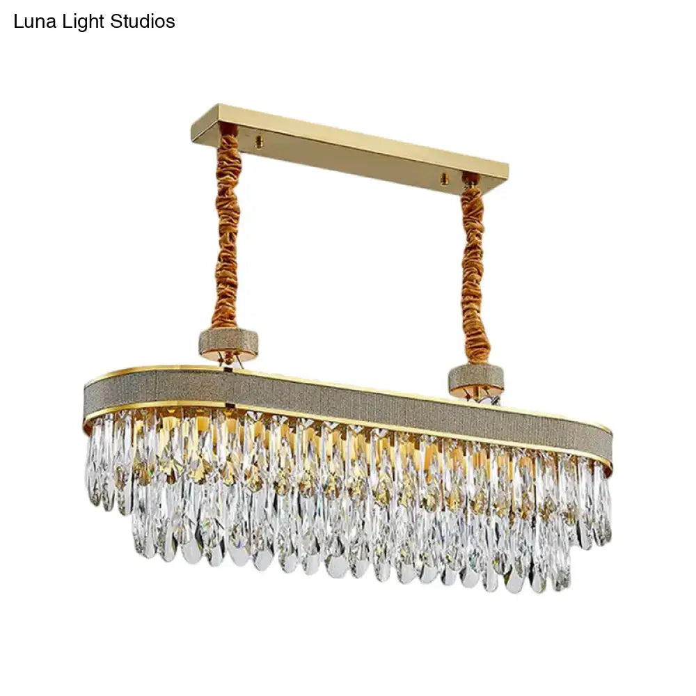 Modern gold oval clear crystal led island chandelier dining room