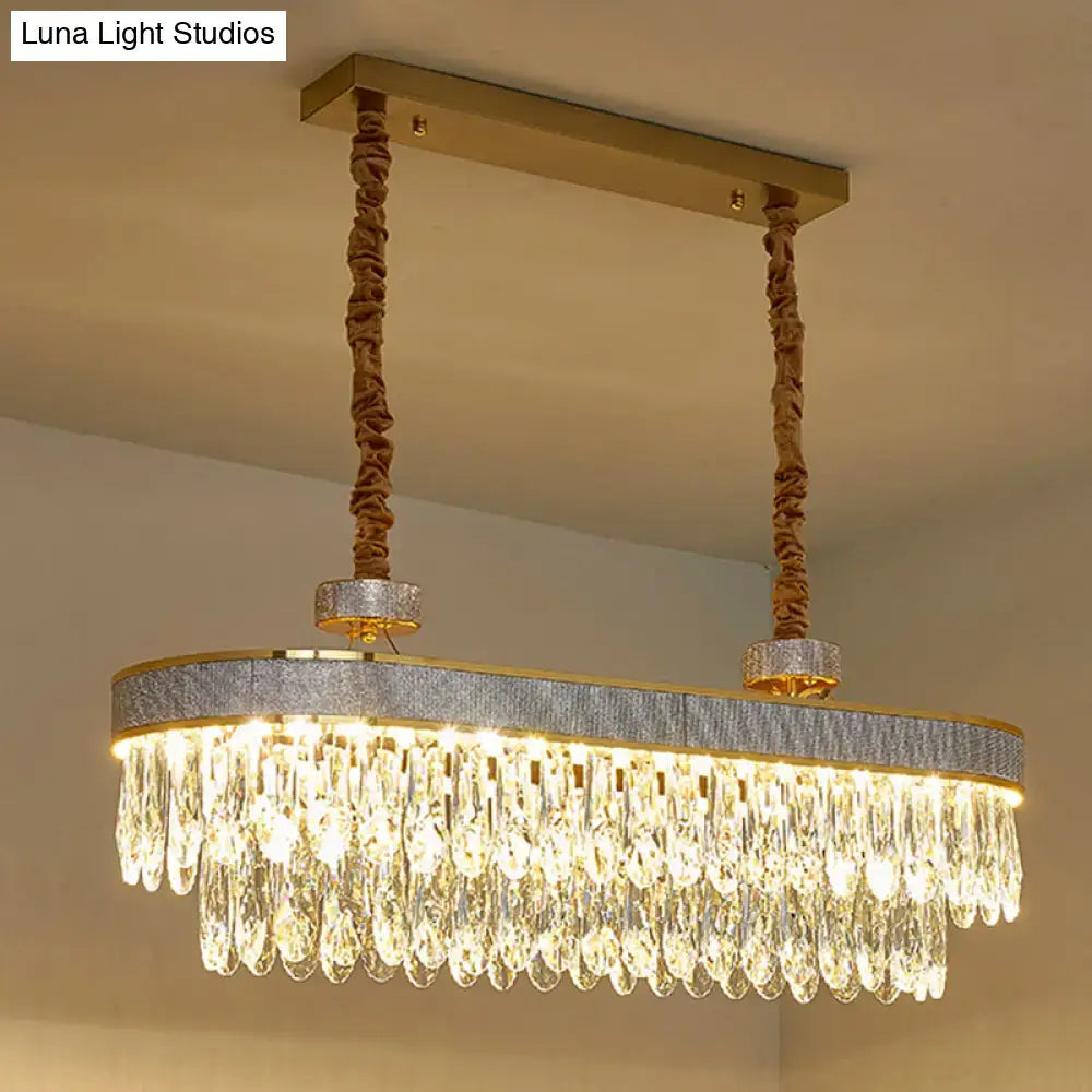 Modern gold oval clear crystal led island chandelier dining room
