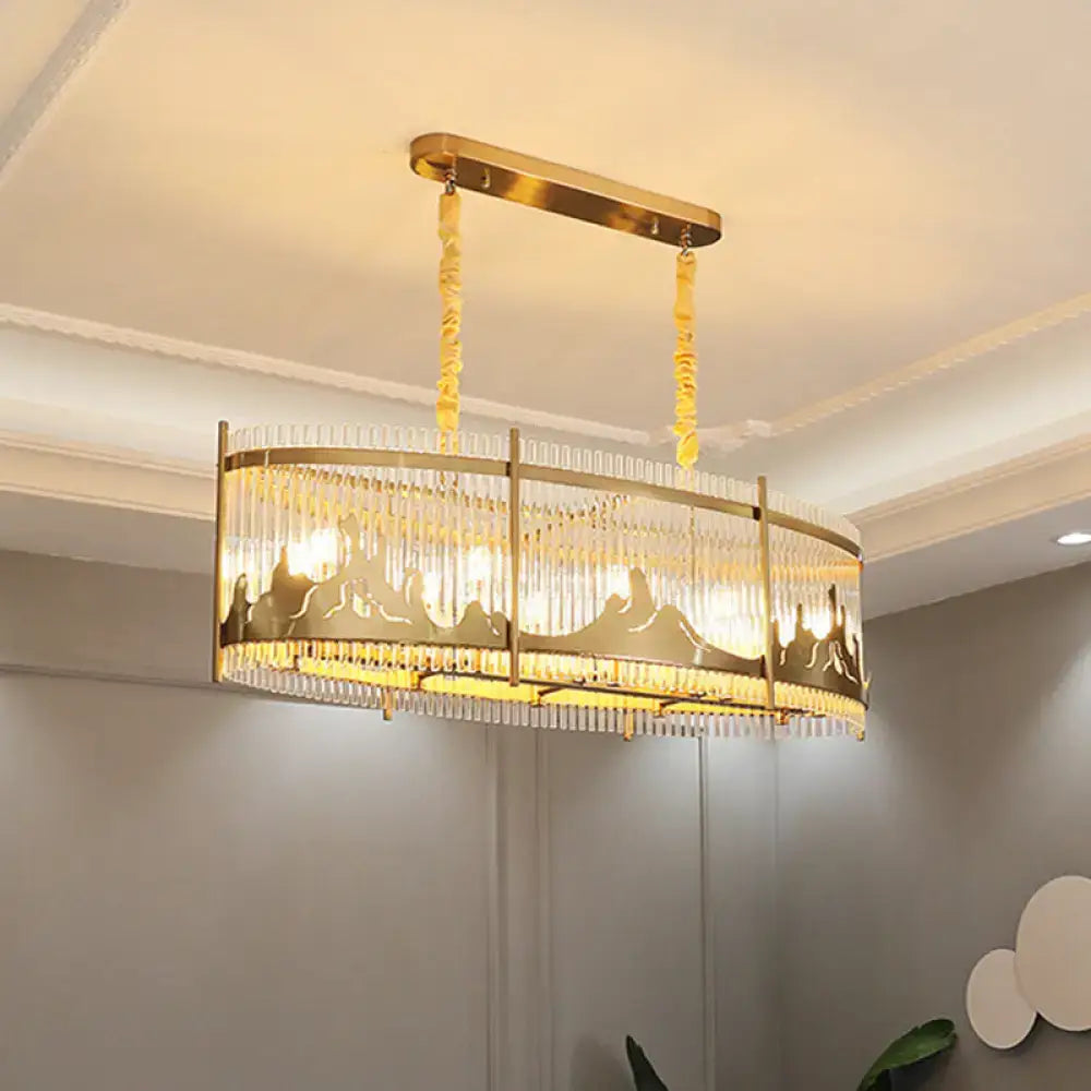 Modern gold oval crystal rod chandelier dining room mountain design