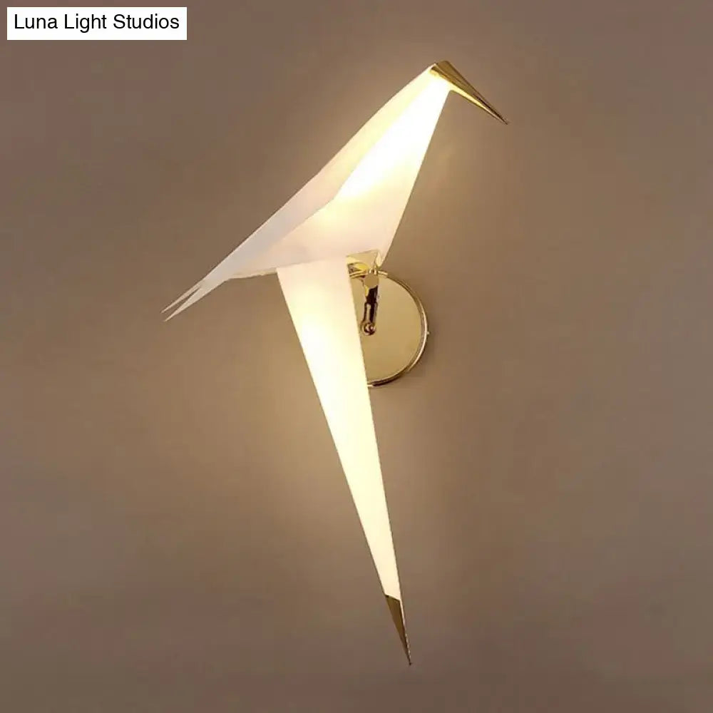 Modern gold paper crane dining room sconce birdie plastic shade