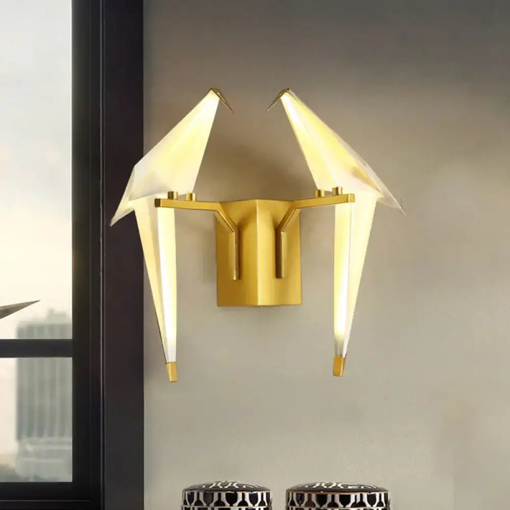 Modern gold paper crane dining room sconce birdie plastic shade