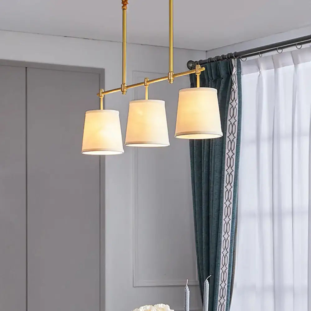 Modern gold pendant lamp with 3 fabric shades for dining rooms