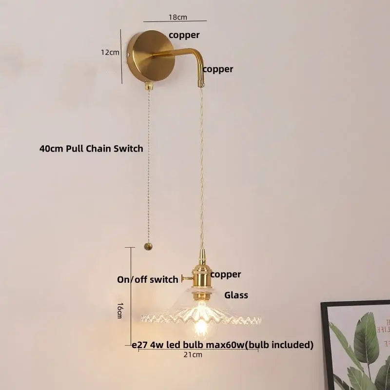 Modern gold petal led wall lights with pull chain bedroom sconce