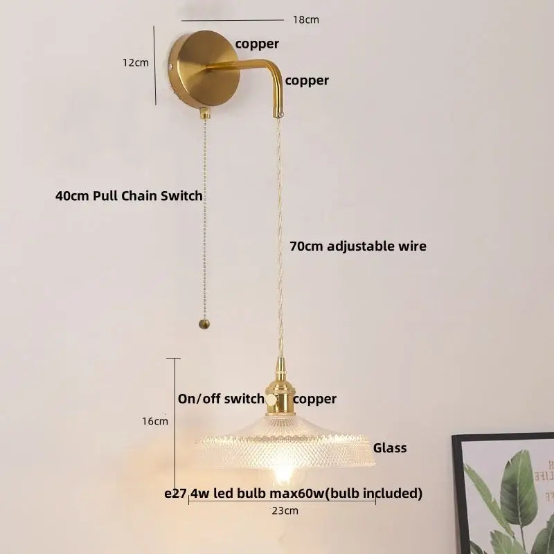 Modern gold petal led wall lights with pull chain bedroom sconce