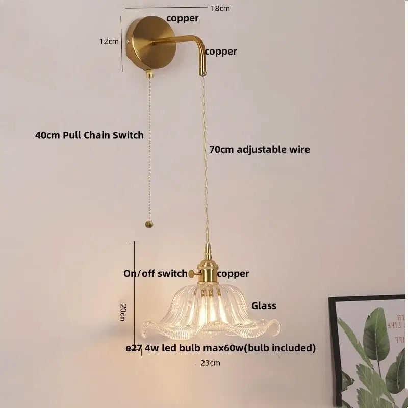 Modern gold petal led wall lights with pull chain bedroom sconce