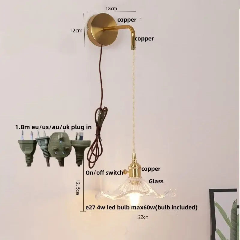 Modern gold petal led wall lights with pull chain bedroom sconce