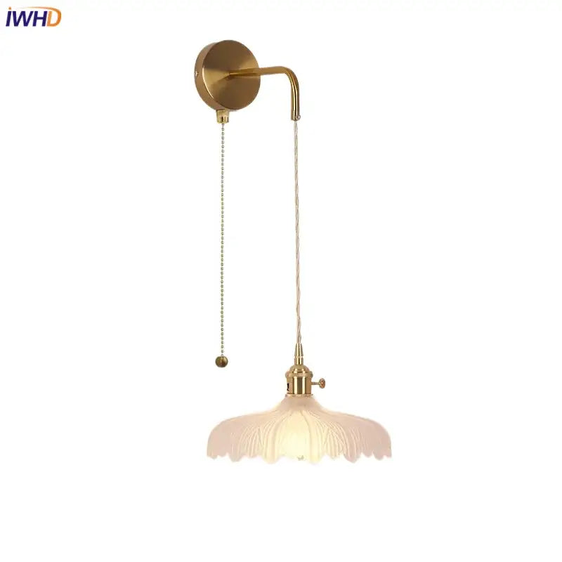 Modern gold petal led wall lights with pull chain bedroom sconce