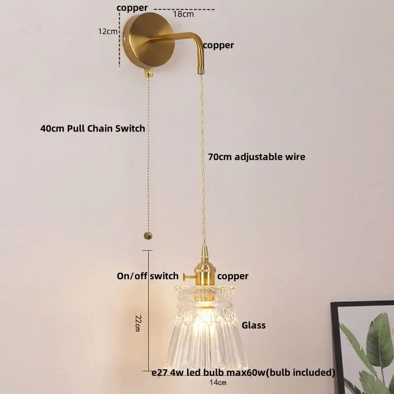 Modern gold petal led wall lights with pull chain bedroom sconce