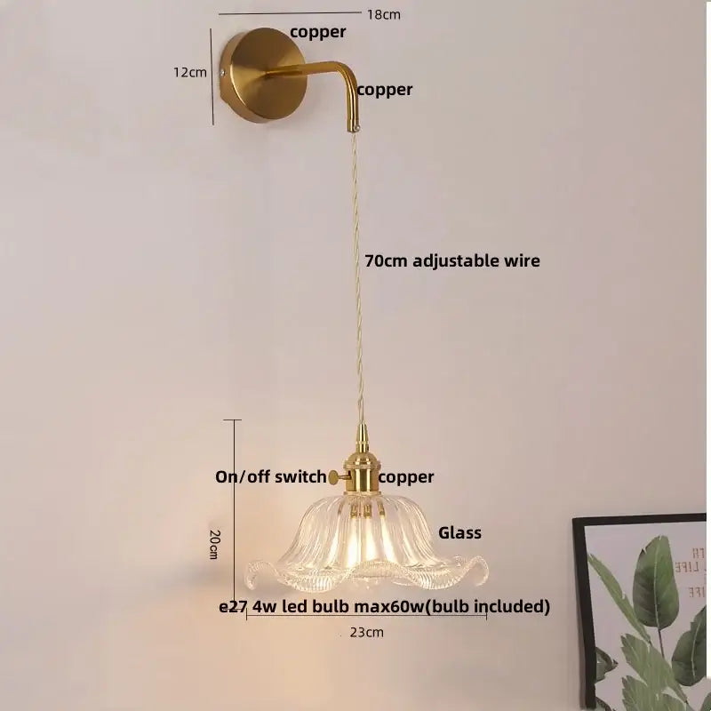 Modern gold petal led wall lights with pull chain bedroom sconce