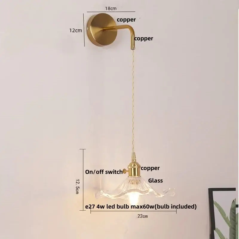 Modern gold petal led wall lights with pull chain bedroom sconce