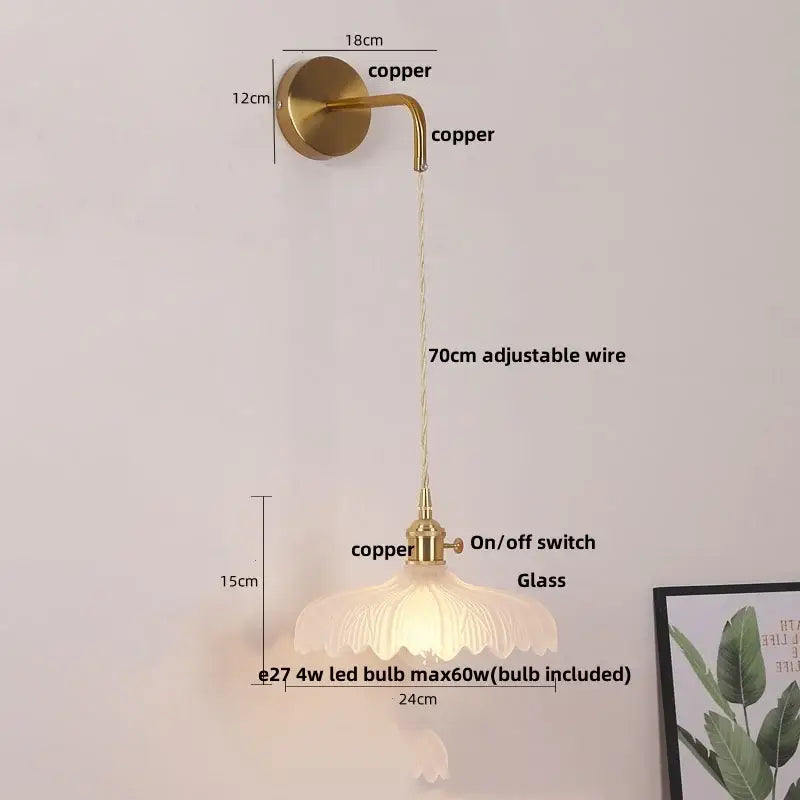 Modern gold petal led wall lights with pull chain bedroom sconce