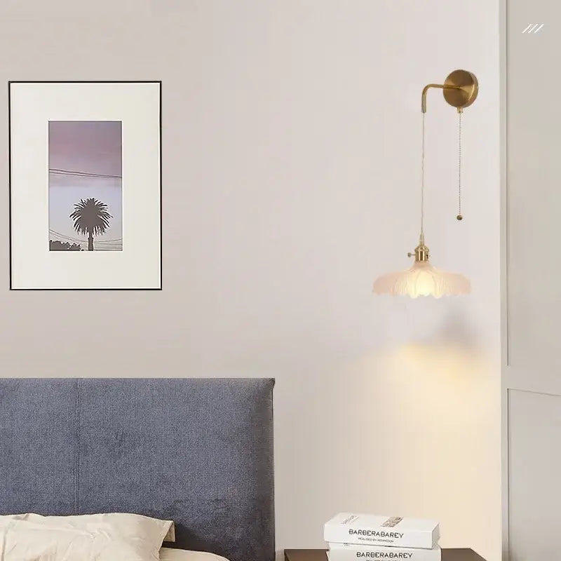 Modern gold petal led wall lights with pull chain bedroom sconce