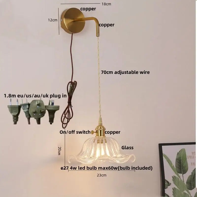 Modern gold petal led wall lights with pull chain bedroom sconce