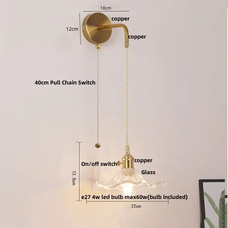 Modern gold petal led wall lights with pull chain bedroom sconce