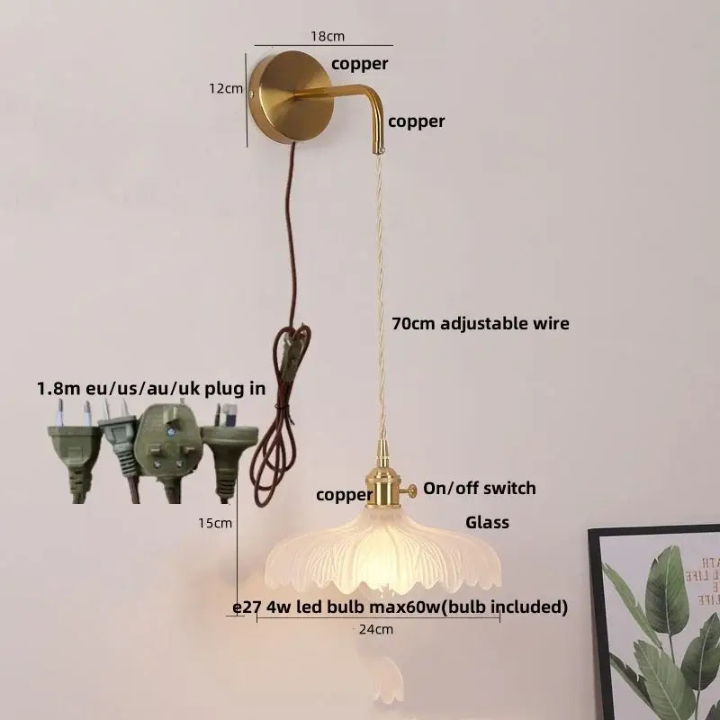 Modern gold petal led wall lights with pull chain bedroom sconce