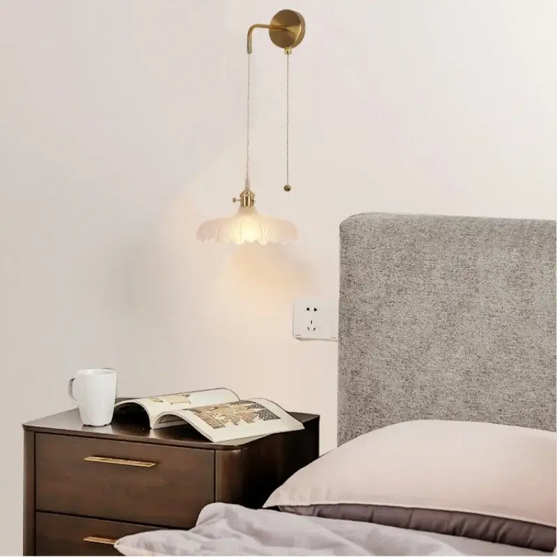 Modern gold petal led wall lights with pull chain bedroom sconce
