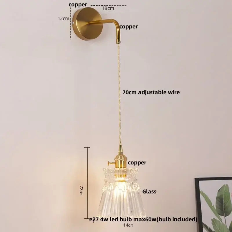 Modern gold petal led wall lights with pull chain bedroom sconce